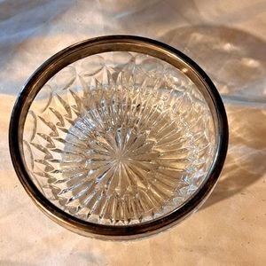 Vintage Leonard lead crystal trinket dish silver rim